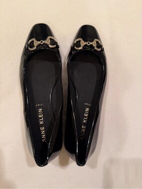 Anne Klein Black Patent Flats with Horsebit Detail